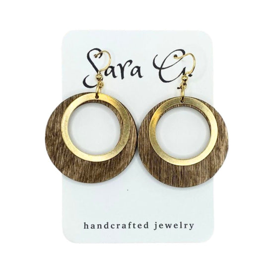 Boho Wooden Earring | Walnut Neutral Round With Gold | Medium Size | Elevate A Neutral Style | Lightweight | Nebraska-Made Jewelry | Cute Chic Earring