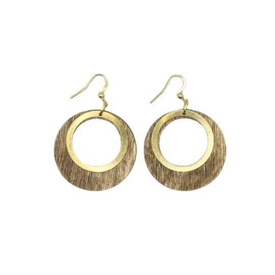 Boho Wooden Earring | Walnut Neutral Round With Gold | Medium Size | Elevate A Neutral Style | Lightweight | Nebraska-Made Jewelry | Cute Chic Earring