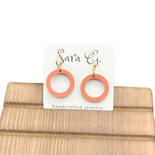 Salmon Painted Round Earrings | Classy & Simple Style | Perfect Addition To Spring Outfits | Nebraska-Made Jewelry | Minimal Look |