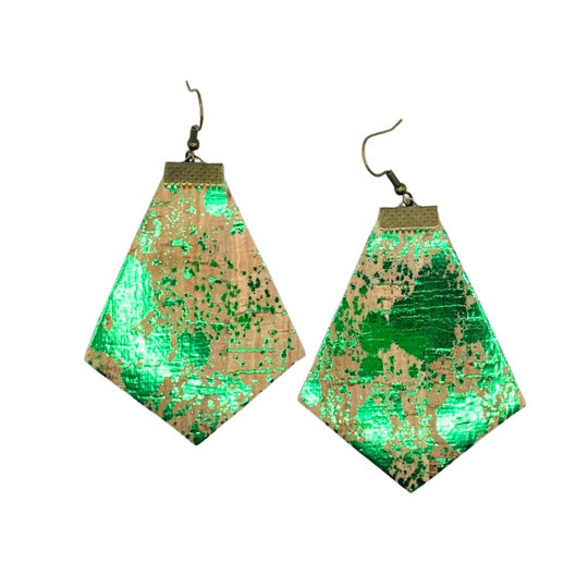 Leather Earrings With Splash Of Green Cork | Perfect For Concerts Or Girls Trips | Jazz Up Your Night Out Outfits | Lightweight | Made In Nebraska