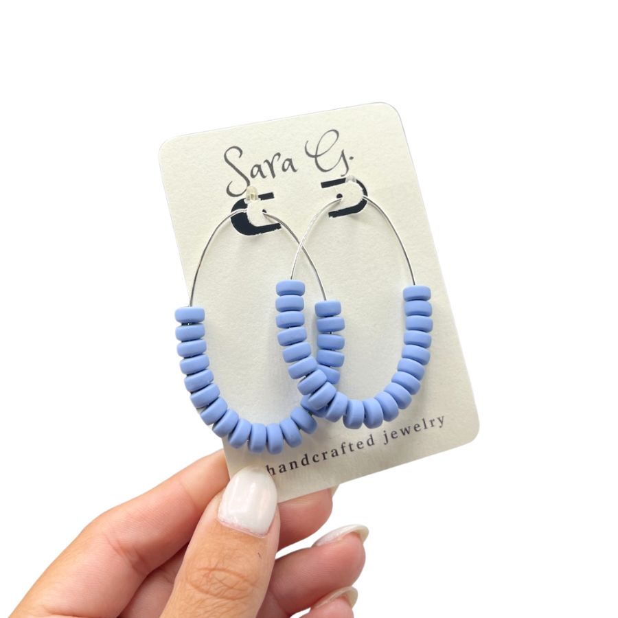 Blue Clay Oval Hoop Earrings | White Gold | Adds A Cute Touch To Any Spring & Summer Outfit | Lightweight | Simple, Bright Earrings | Made In Nebraska