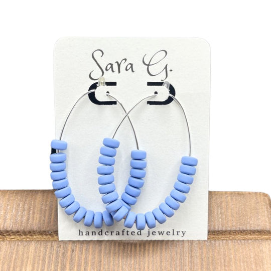 Blue Clay Oval Hoop Earrings | White Gold | Adds A Cute Touch To Any Spring & Summer Outfit | Lightweight | Simple, Bright Earrings | Made In Nebraska