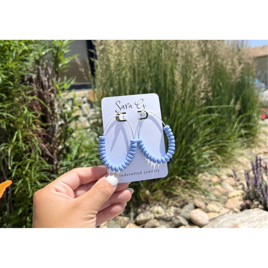 Blue Clay Oval Hoop Earrings | White Gold | Adds A Cute Touch To Any Spring & Summer Outfit | Lightweight | Simple, Bright Earrings | Made In Nebraska