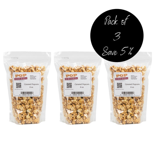 Caramel Popcorn | 6 oz. | 3 Pack | Rich Caramel Coating | Freshly Popped | Pop Corner | Made in North Platte, NE