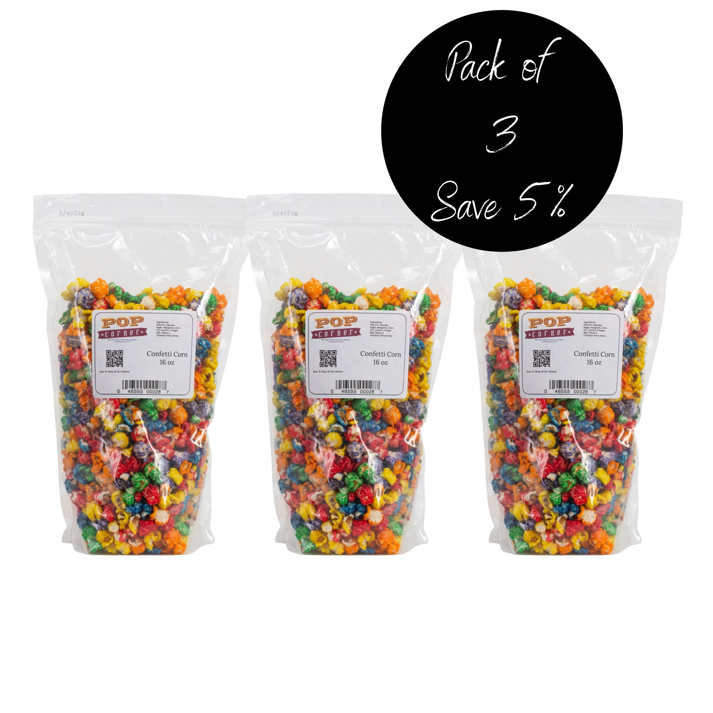 3 Pack of 16 oz. Confetti Popcorn 