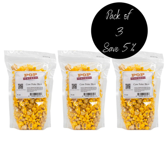 Cow Poke Blend | 4 oz. | 3 Pack | Caramel & Cheddar Popcorn Medley | Sweet & Salty Mix | Pop Corner | Made in North Platte, NE