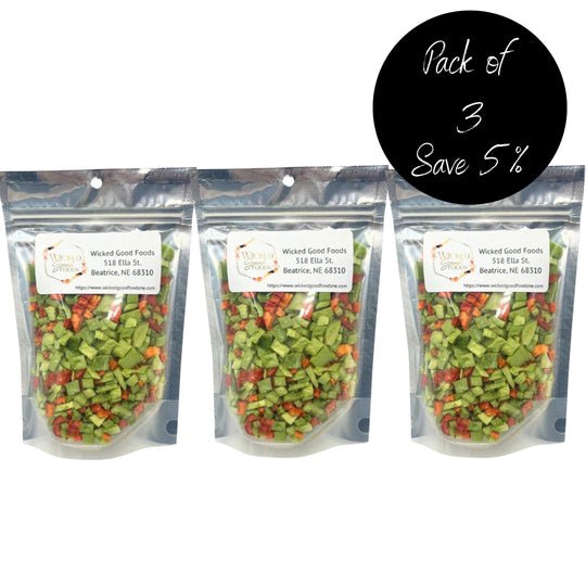 Freeze Dried Veggies | Fresh Bell Pepper Medley | 1.5 oz. | 3 Pack | Add-On For Any Dish | Wicked Good Foods | Made in Beatrice, NE