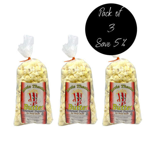 Movie Theater Butter Gourmet Popcorn | 2 oz. bag | Buttery and Salty Combination | 3 Pack | Gold Dust Kettle Corn