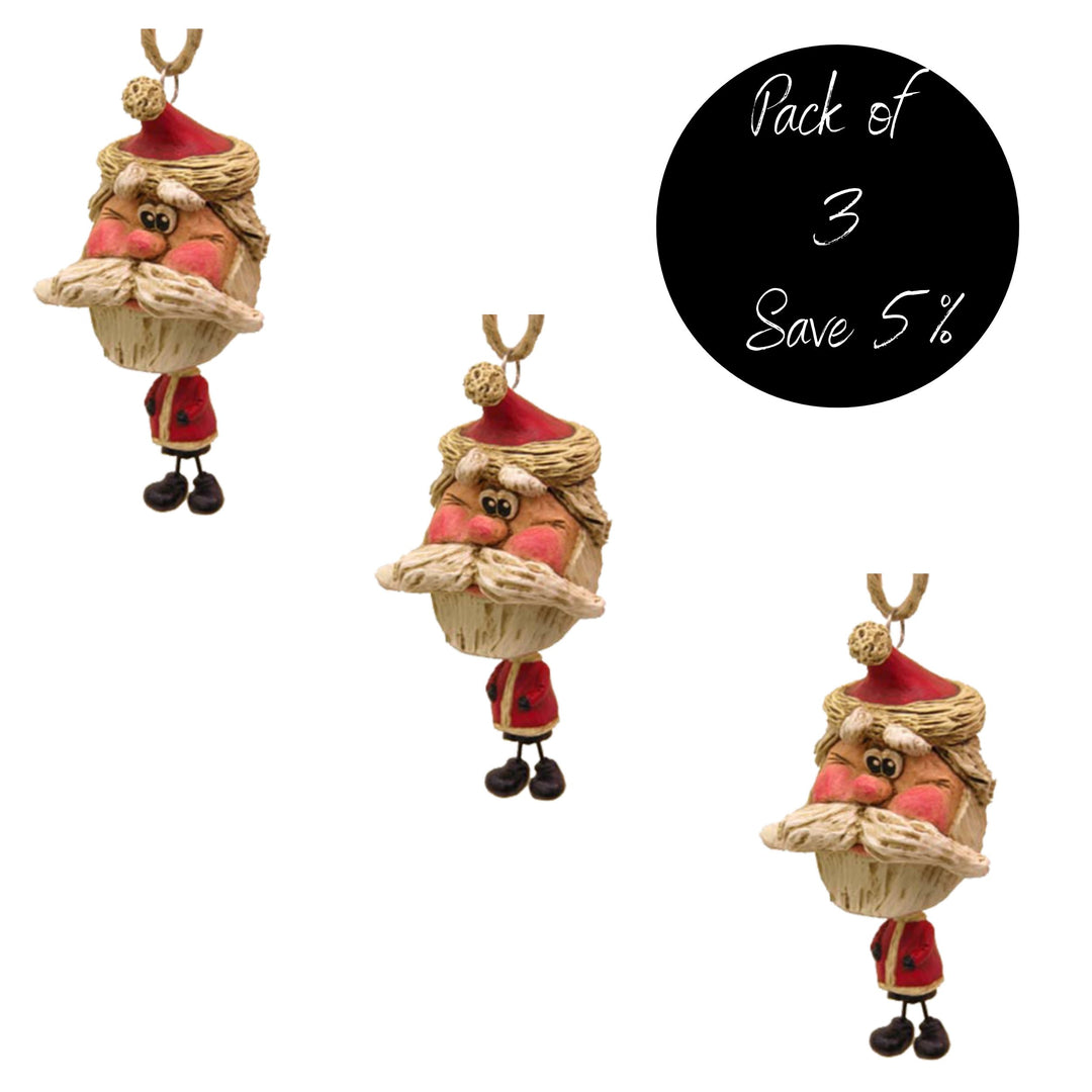 Pack of 3, Rough Beard Santa Ornament