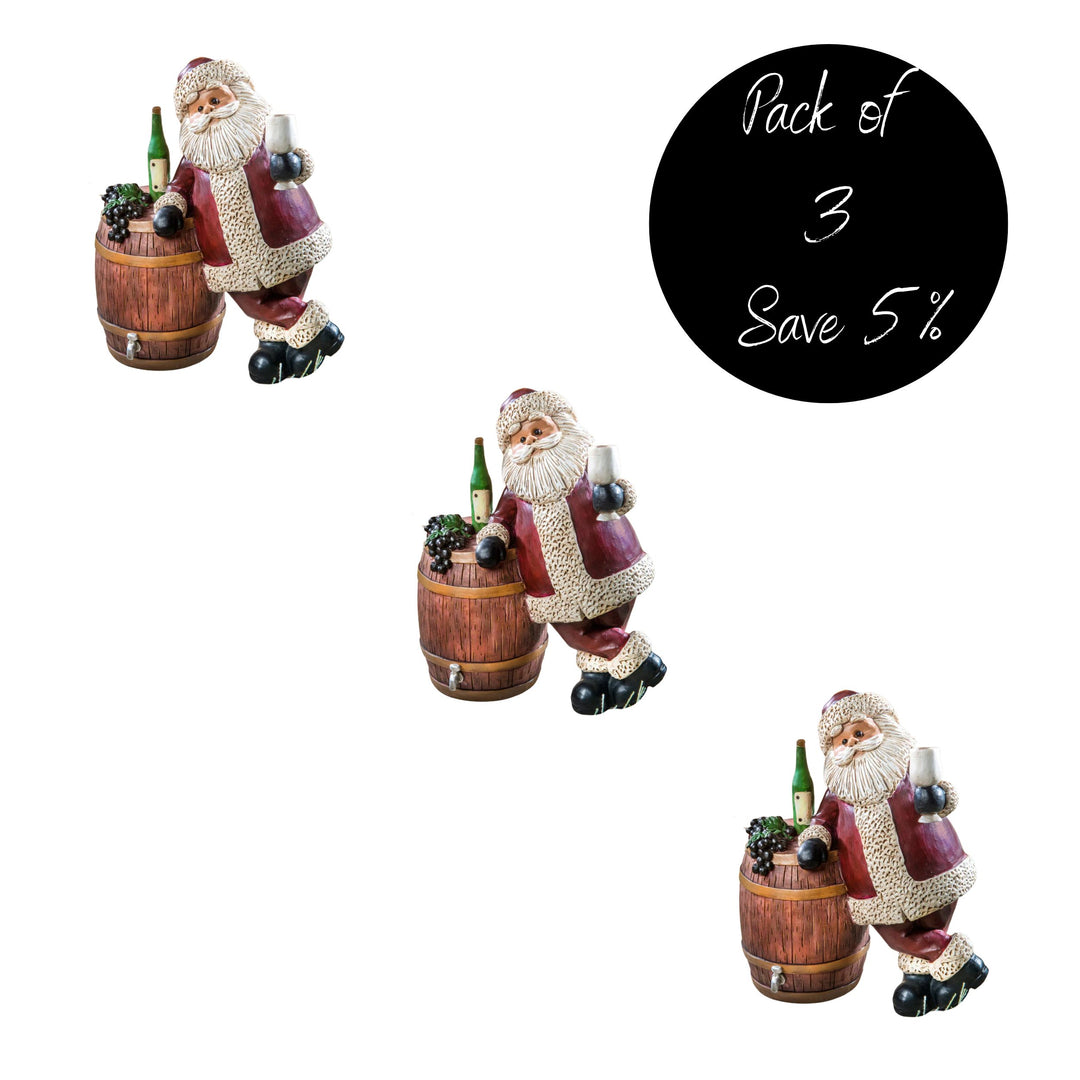 3 Pack, Santa with Wine Barrel Ornament