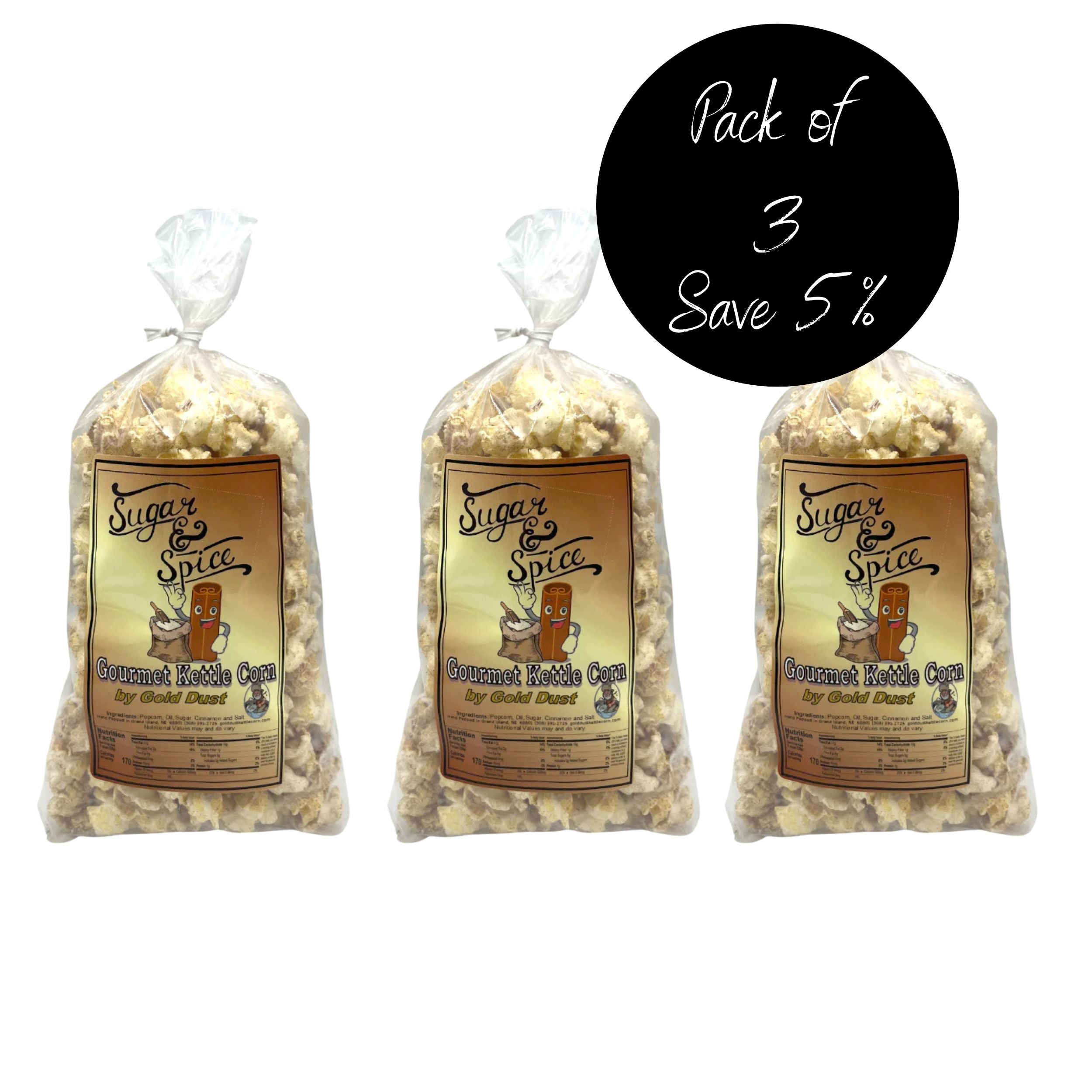 3 Pack of 2 oz. Cinnamon & Sugar Popcorn