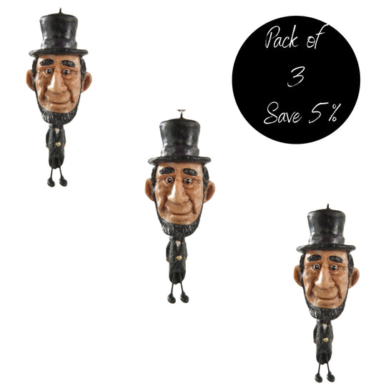 Abe Lincoln Ornament | 3 Pack | Abraham Lincoln Figurine | Perfect For History Buff | Made in Lincoln, NE | Bert Anderson Collection