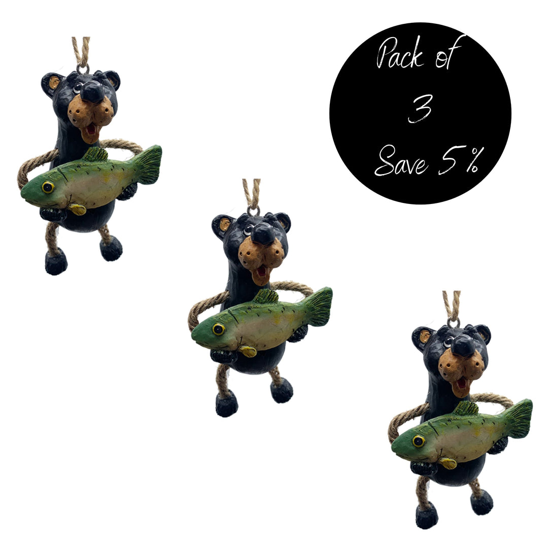 3 Pack, Bear with Fish Ornament