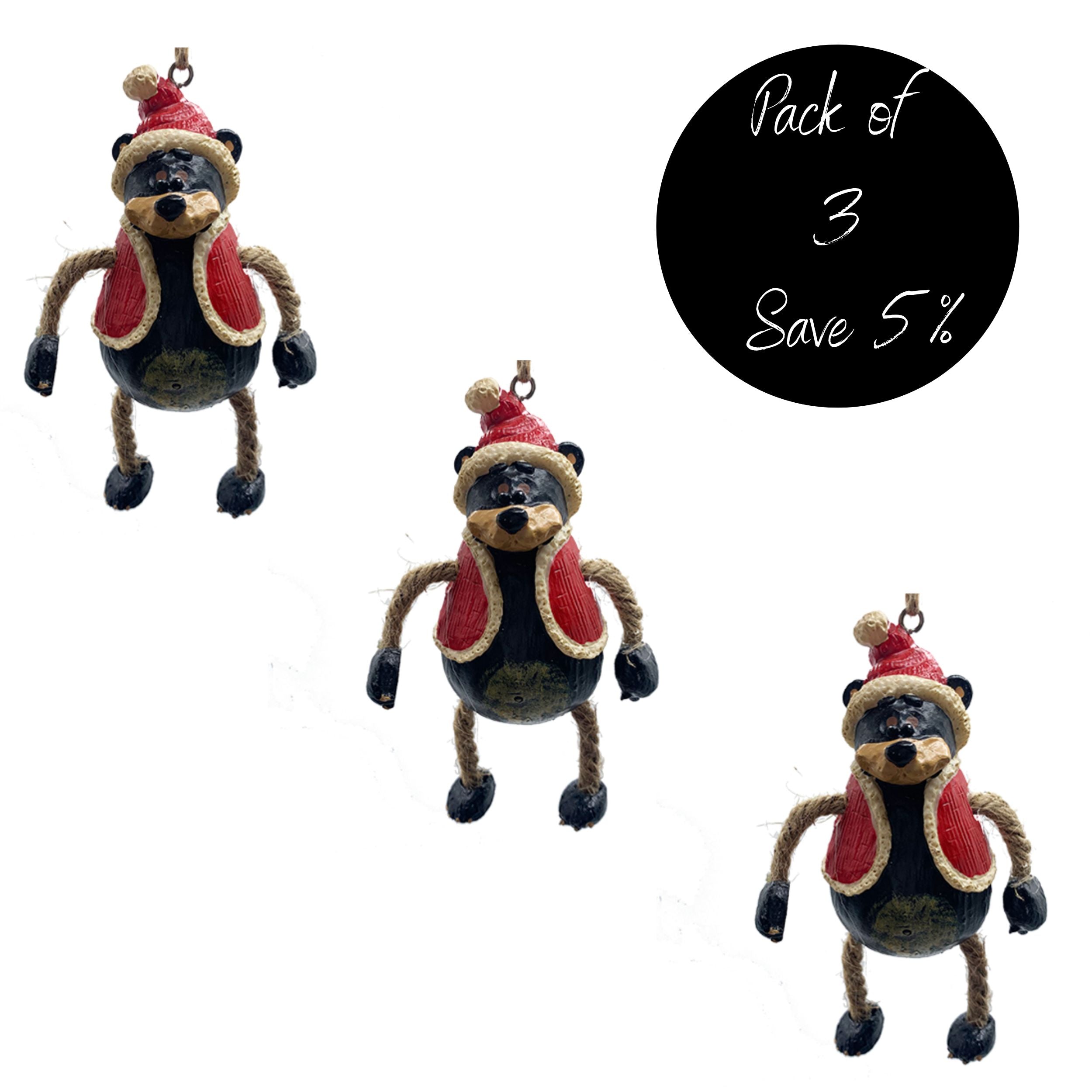 3 Pack of Bear in a Santa Coat Ornament