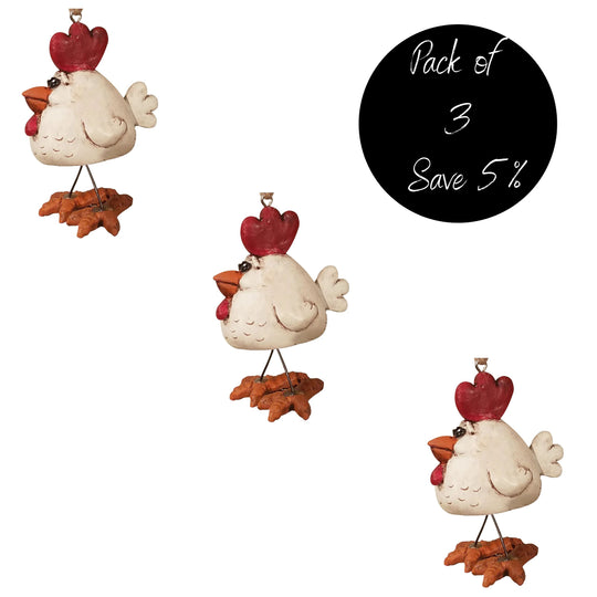 Chicken with Wire Legs Ornament | 3 Pack | Farm Decoration | Adds A Rustic Charm To Any Tree | Made in Lincoln, NE | Bert Anderson Collection