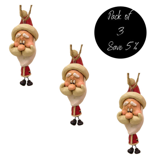 Santa Ornament | Smooth Beard | Pack of 3 | Christmas Tree Decoration | Made in Lincoln, NE | Bert Anderson Collection