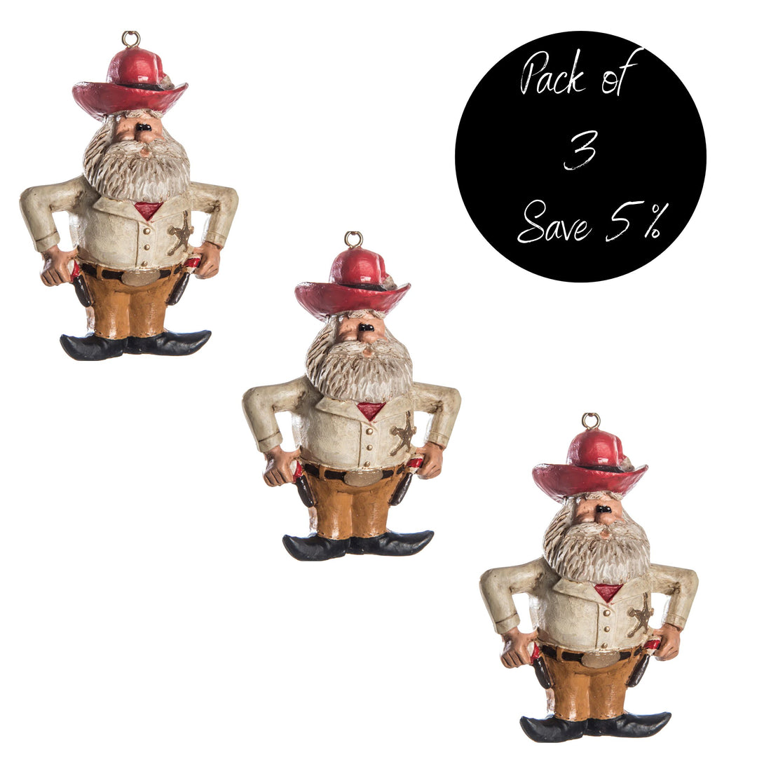 Pack of 3 Cowboy Santa Ornaments