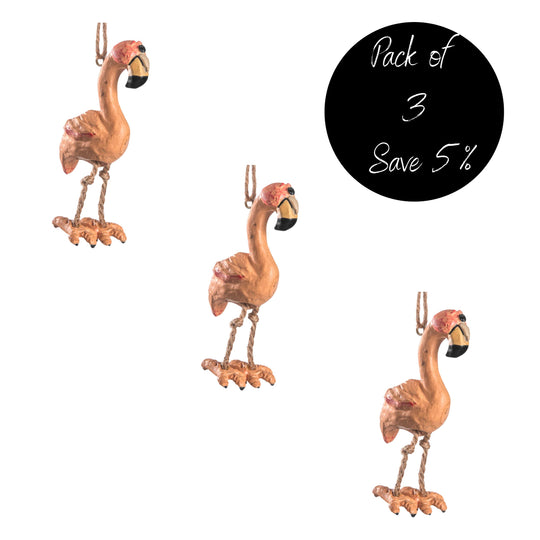 Pack of 3, Flamingo Ornament