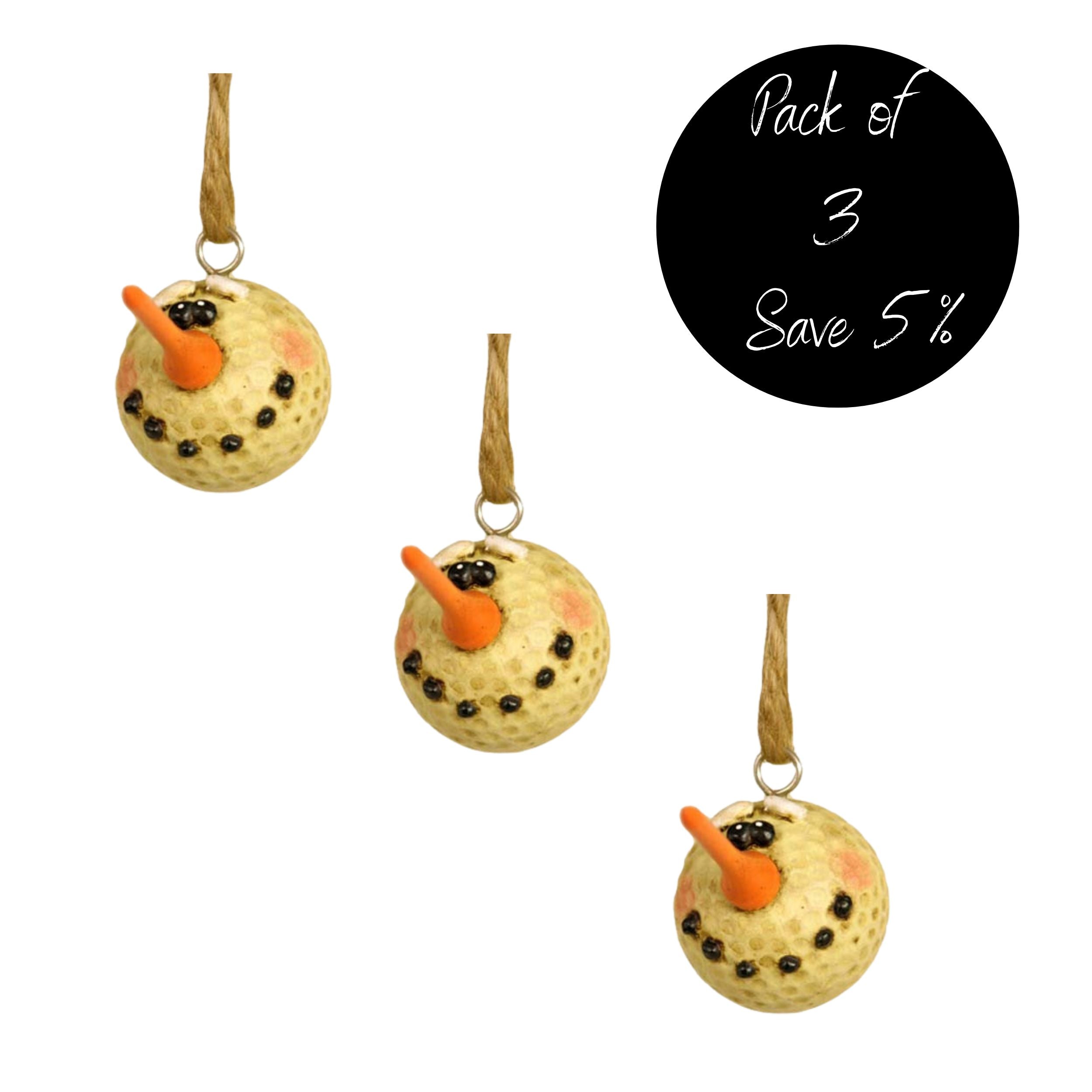 Pack of 3, Golf Ball Snowman Ornaments