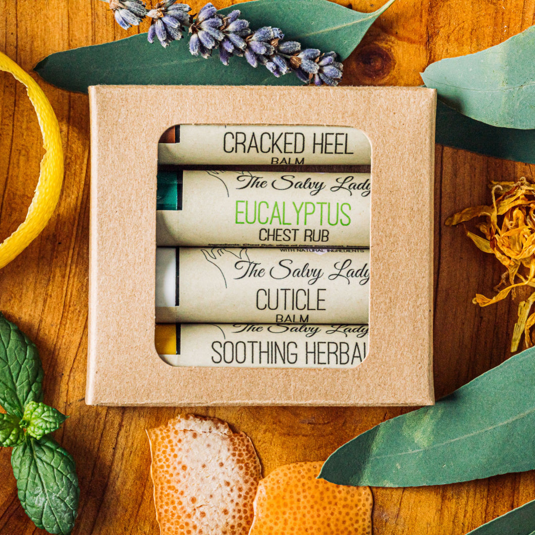 First Aid Balm Pack | Includes All Purpose, Cuticles, Cracked Heel & Chest Aid Balms | The Salvy Lady