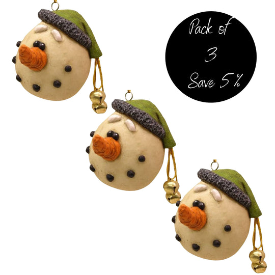 Pack of 3, Green Snowman Ornament