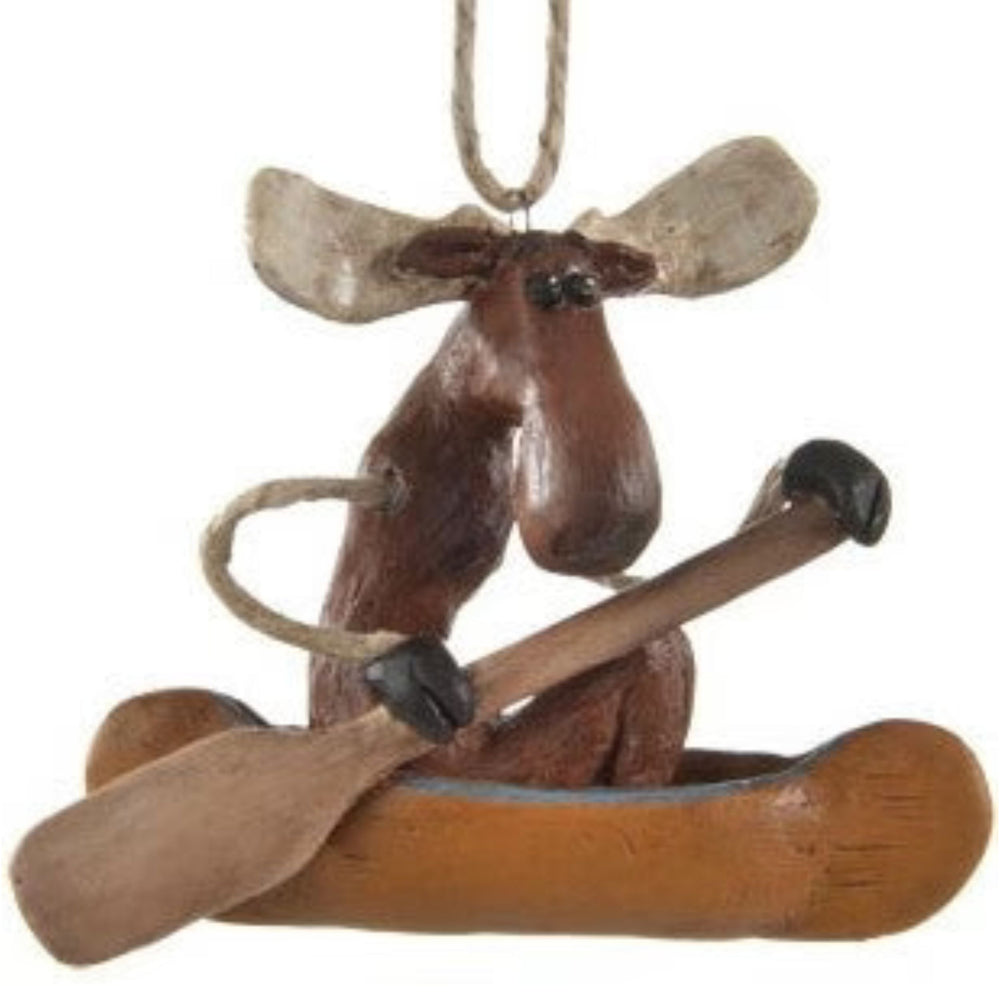 Moose In A Canoe Ornament | Pack of 3 | Festive Moose Decoration | Rustic Charm | Made in Lincoln, NE | Bert Anderson Collection