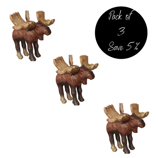 Pack of 3, Antique Moose Ornament