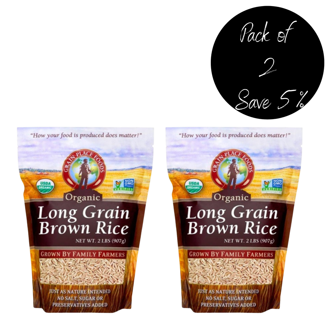 Organic Long Grain Brown Rice | 2 lb | Pack of 2 | Non-GMO | Grain Pla ...