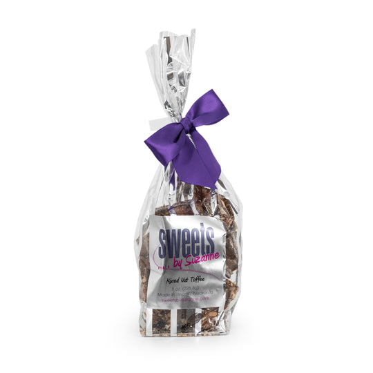 Mixed Nut Toffee | 8 oz. Bag | Finest Crunchy Toffee and Roasted Mixed Nuts | Sweet and Salty Treat | Rich Flavor | Addicting | Comes In Perfect Gift Giving Package | Sprinkle On Dessert For Sweet and Salty Crunch