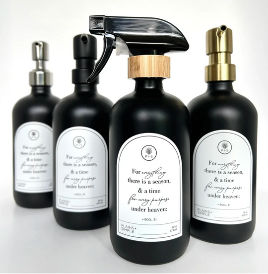 Seasons Black Glass Bottle | 16 oz. | Reusable Dispenser for Soap, Lotion, or Spray | Eco-Conscious | Mindful Lifestyle | Plains + Simple | Made in Seward, NE