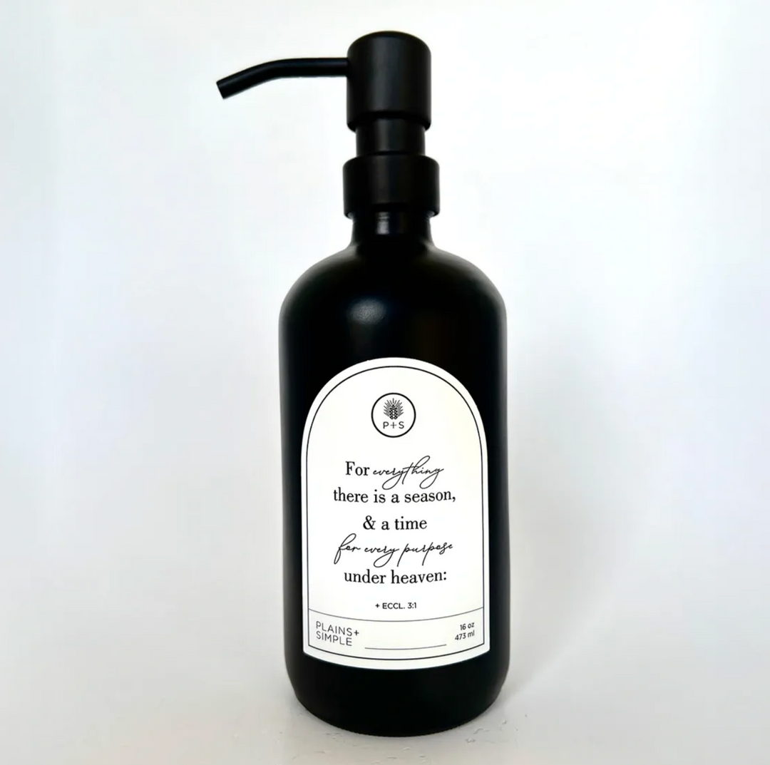 Seasons Black Glass Bottle | 16 oz. | Reusable Dispenser for Soap, Lotion, or Spray | Eco-Conscious | Mindful Lifestyle | Plains + Simple | Made in Seward, NE