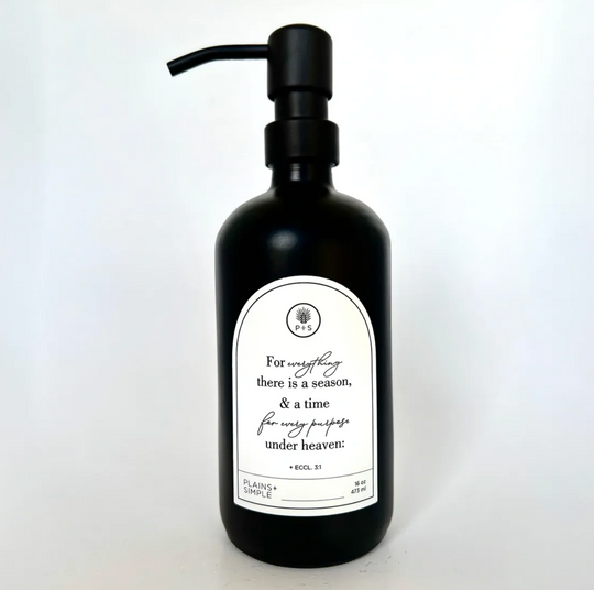 Seasons Black Glass Bottle | 16 oz. | Reusable Dispenser for Soap, Lotion, or Spray | Eco-Conscious | Mindful Lifestyle | Plains + Simple | Made in Seward, NE