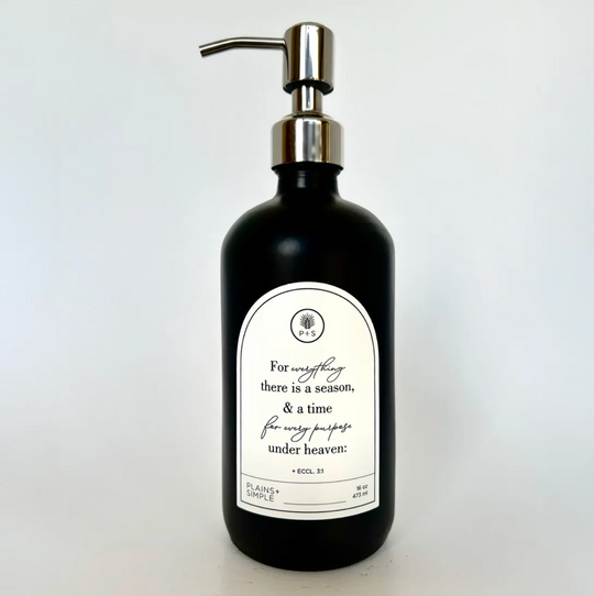 Seasons Black Glass Bottle | 16 oz. | Reusable Dispenser for Soap, Lotion, or Spray | Eco-Conscious | Mindful Lifestyle | Plains + Simple | Made in Seward, NE