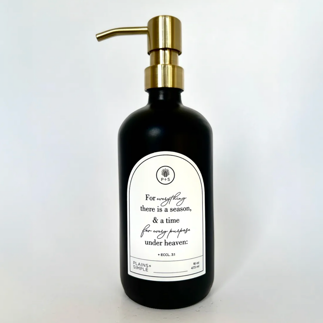 Seasons Black Glass Bottle | 16 oz. | Reusable Dispenser for Soap, Lotion, or Spray | Eco-Conscious | Mindful Lifestyle | Plains + Simple | Made in Seward, NE