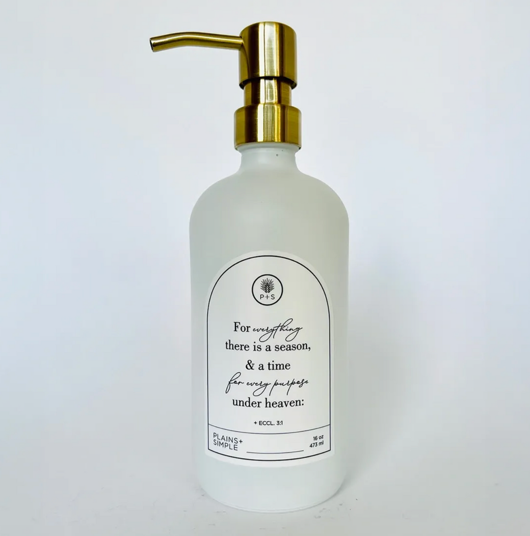 Seasons White Glass Bottle | 16 oz. | Eco-Friendly | Refillable Soap, Lotion, Spray Dispenser | Inspirational | Plains + Simple | Made in Seward, NE