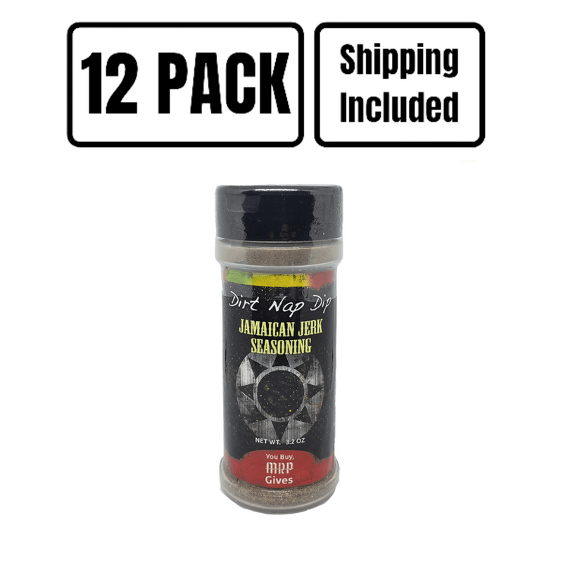 Dirt Nap Dip Jamaican Jerk Seasoning | 3.2 oz. Bottle | You Buy, We Give 100% | Nebraska Spicy Seasoning | Great on Chicken Pork, Beef, And Veggies | Locally Sourced Ingredients | Great as a Dry Rub or Marinade | 12 Pack | Shipping Included