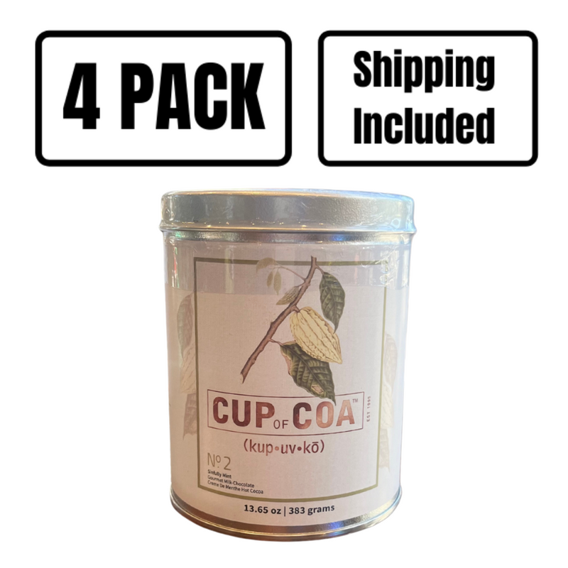Cup of Coa | Sinfully Mint Cocoa | 13.65 oz. | Mint Chocolate Hot Cocoa | Cozy Up With A Cup | Frothy and Creamy | Served Hot or Cold | Perfect for Cold Days | Rich Chocolate Flavor | Fresh Mint Taste | Nebraska Hot Cocoa Mix | 4 Pack | Shipping Included