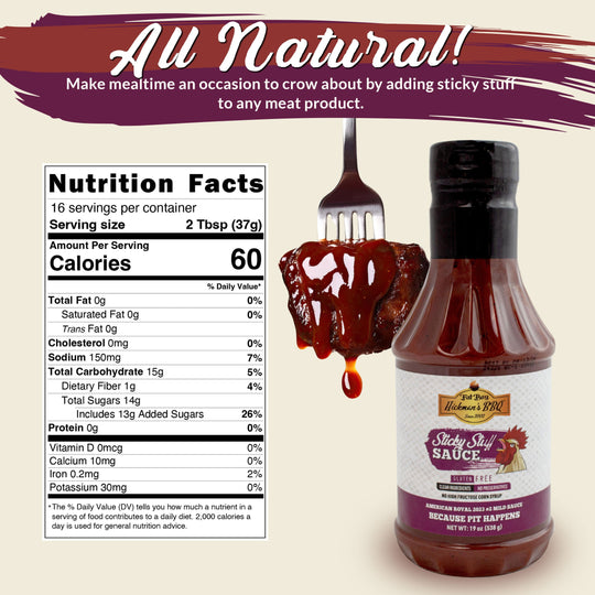 Sticky Stuff Natural BBQ Sauce 19 oz | Pack of 2 | Gluten Free | Hickman's Fat Boy BBQ