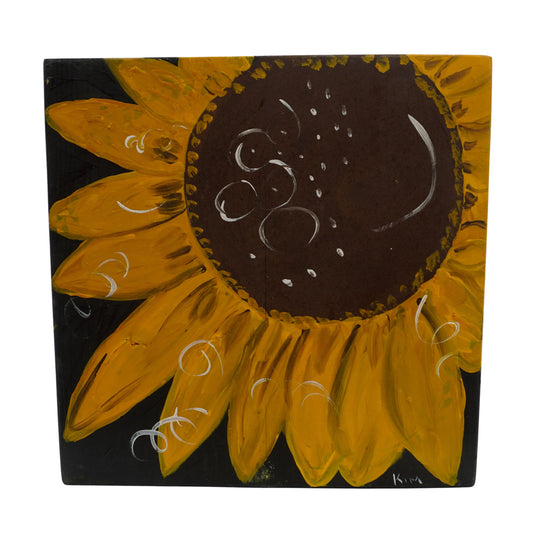 Sunflower Painting | 11 X 11 | Old Wood Canvas | The Painted Attic