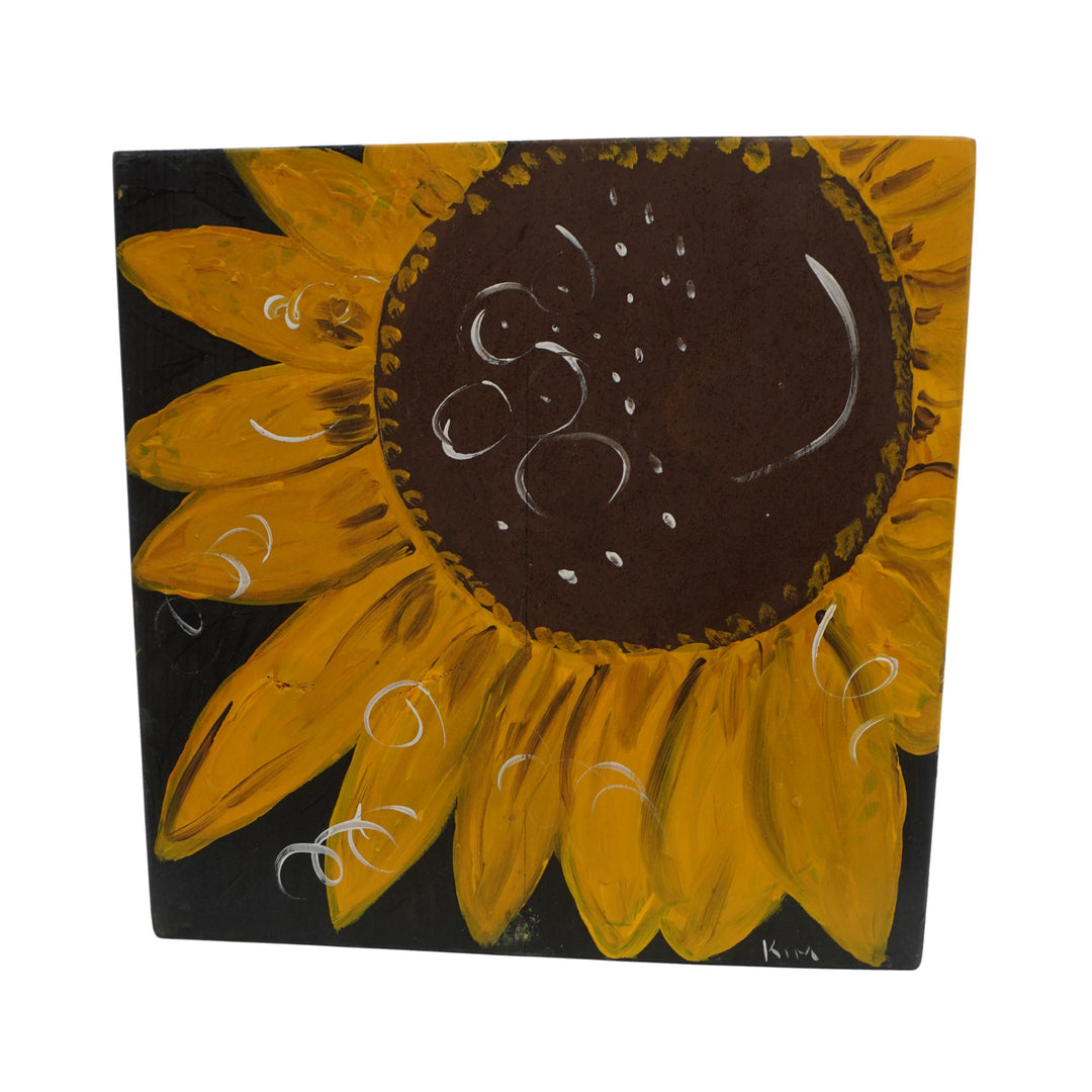 Sunflower Painting | 11 X 11 | Old Wood Canvas | The Painted Attic