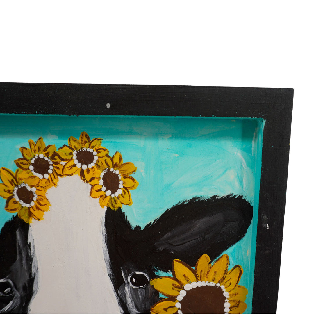 Louise the Sunflower Cow | 9.75 X 13.25 | Old Wood Canvas | The Painted Attic