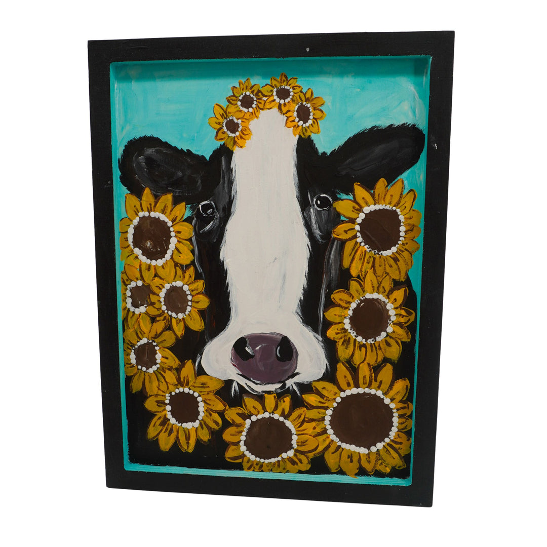 Louise the Sunflower Cow | 9.75 X 13.25 | Old Wood Canvas | The Painted Attic