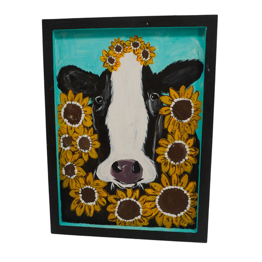 Louise the Sunflower Cow | 9.75 X 13.25 | Old Wood Canvas | The Painted Attic