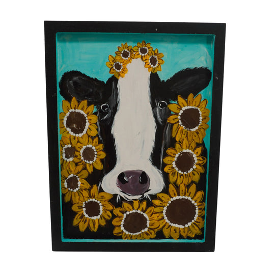 Louise the Sunflower Cow | 9.75 X 13.25 | Old Wood Canvas | The Painted Attic