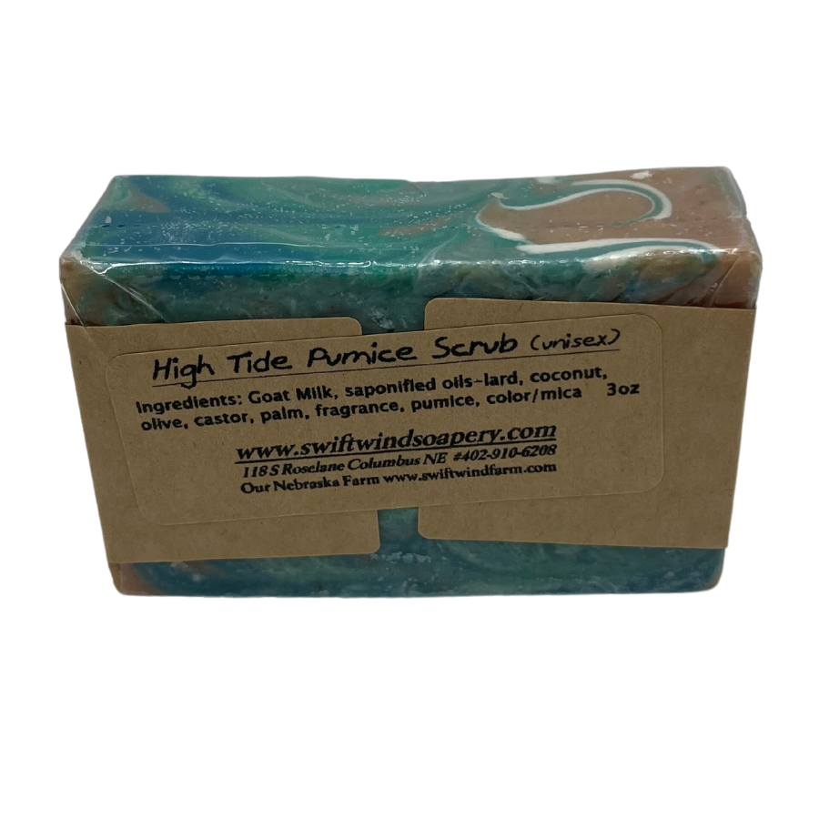 Goat Milk Soap | High Tide Pumice Scrub Soap Bar | Handmade in the Heartland | 3 oz. | Small Batch | Unisex Scent | Cleansing | Smooths Skin | Exfoliating Soap Bar For All Skin Types | Fresh Scent