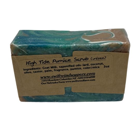 Goat Milk Soap | High Tide Pumice Scrub Soap Bar | Handmade in the Heartland | 3 oz. | Small Batch | Unisex Scent | Cleansing | Smooths Skin | Exfoliating Soap Bar For All Skin Types | Fresh Scent