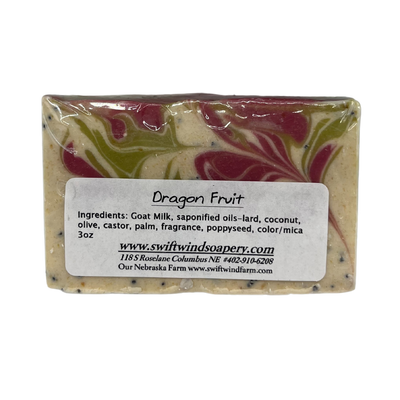 Goat Milk Soap | Dragon Fruit Soap Bar | Handmade in the Heartland | 3 oz. | Small Batch | Fresh, Fruity Aroma | Exfoliating | Leaves Skin Feeling Soft and Smooth | Nebraska Soap | Made With Skin Healthy Ingredients