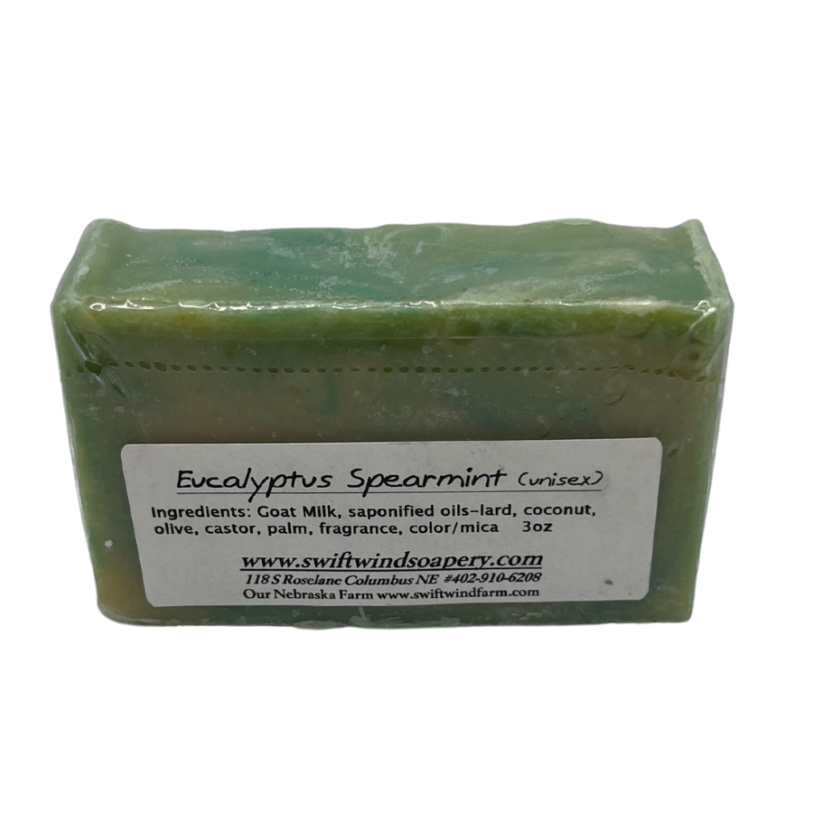 Goat Milk Soap | Eucalyptus Spearmint Soap Bar | Handmade in the Heartland | 3 oz. | Fresh Mint Scent | Cleansing | Leaves Skin Smelling and Feeling Clean | Body Wash Soap Bar | Nebraska Goat Milk Soap | Packed with Important Vitamins and Minerals