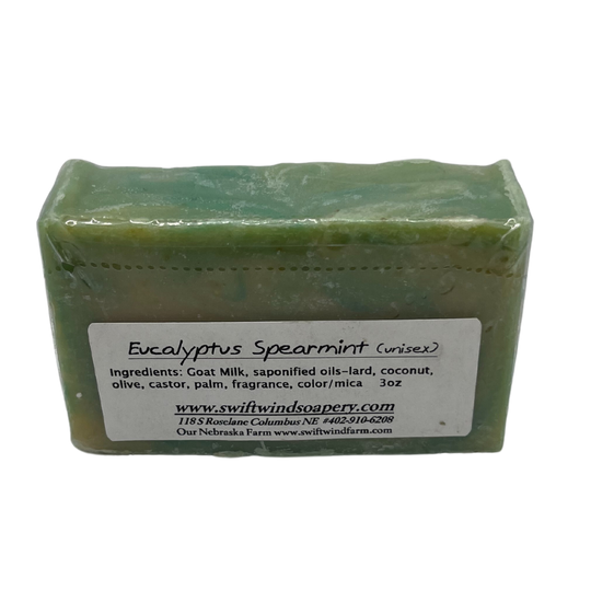 Goat Milk Soap | Eucalyptus Spearmint Soap Bar | Handmade in the Heartland | 3 oz. | Fresh Mint Scent | Cleansing | Leaves Skin Smelling and Feeling Clean | Body Wash Soap Bar | Nebraska Goat Milk Soap | Packed with Important Vitamins and Minerals