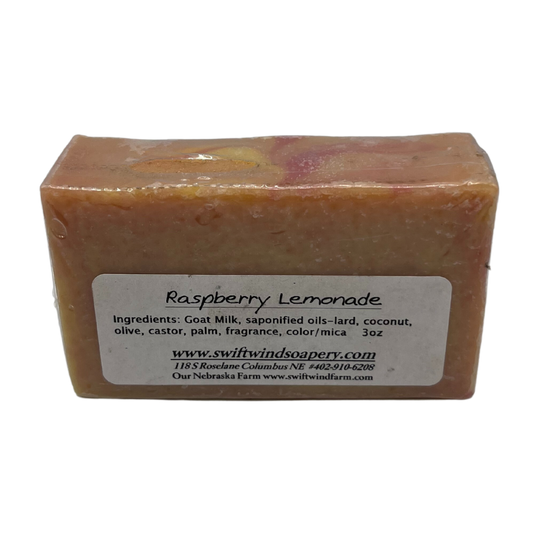 Goat Milk Soap | Raspberry Lemonade Soap Bar | Handmade in the Heartland | 3 oz. | Small Batch | Sweet, Fruity Scent | Moisturizing Soap Bar | Leaves Skin Feeling Smooth and Clean | Skin Healthy Ingredients | Nebraska Made